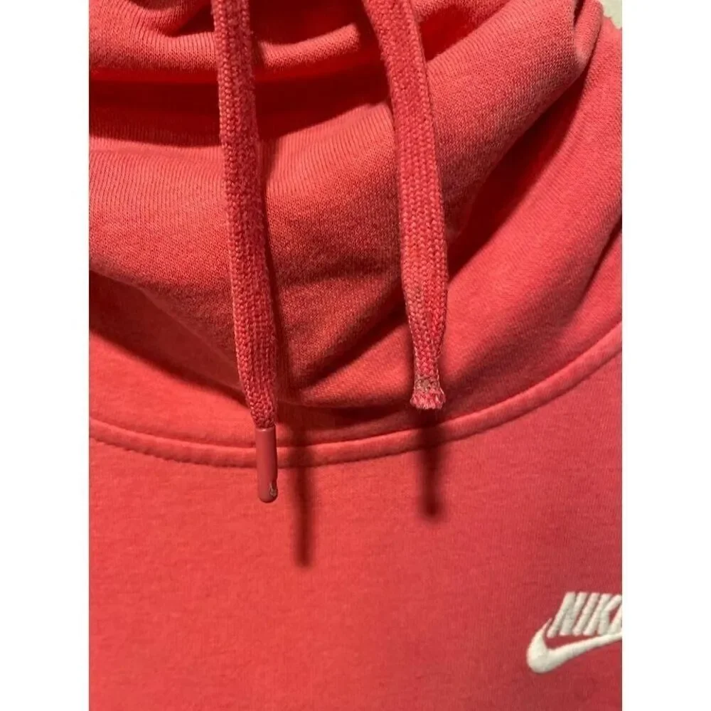 Nike Womens Funnel Neck Hoodie Coral Pink‎ Cowl Neck Fleece Sweatshirt Medium